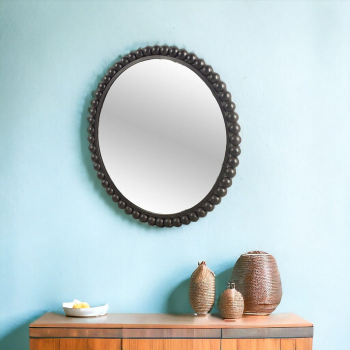 43" Round Metal Ball Frame Wall Mirror - Black