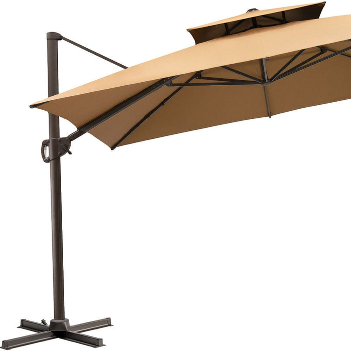 Round Tilt Cantilever, Patio Umbrella With Stand - Tan