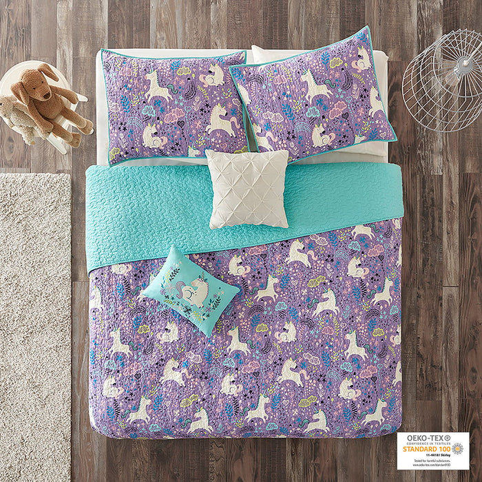 Lola - Unicorn Reversible Coverlet Set - Purple