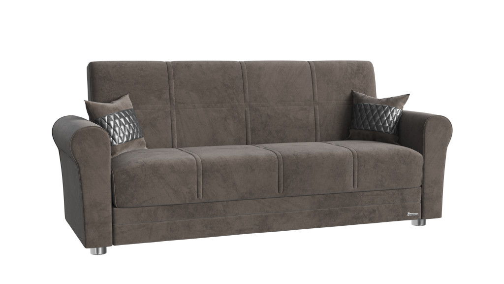 Microfiber Sleeper Sleeper Sofa And Toss Pillows With Silver Legs - Gray