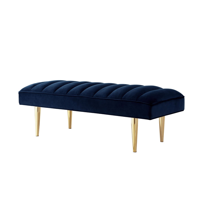 Upholstered Velvet Bench 53" - Navy Blue / Gold