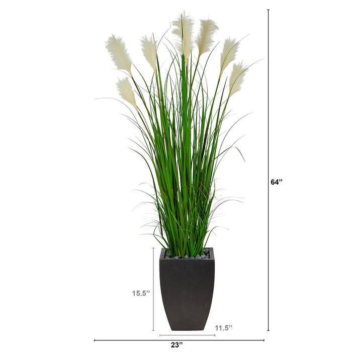 64" Wheat Plum Grass Artificial Plant in Black Planter