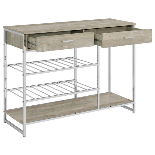 Melrose - Bar Cabinet - Gray Washed Oak And Chrome - Simple Home Plus