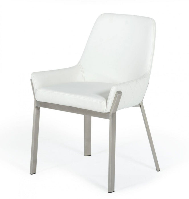 Brushed Stainless Steel Dining Chair - White