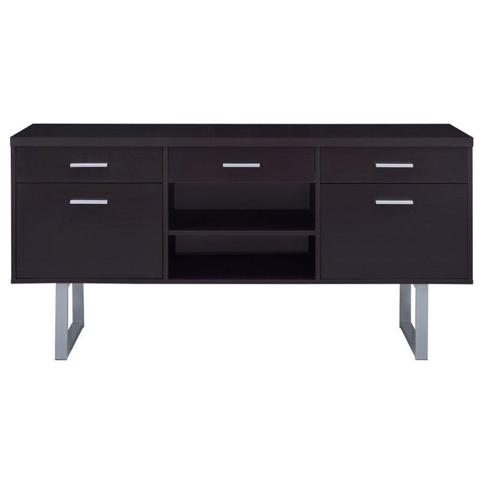 Lawtey - 5-Drawer Credenza With Adjustable Shelf - Cappuccino - Simple Home Plus