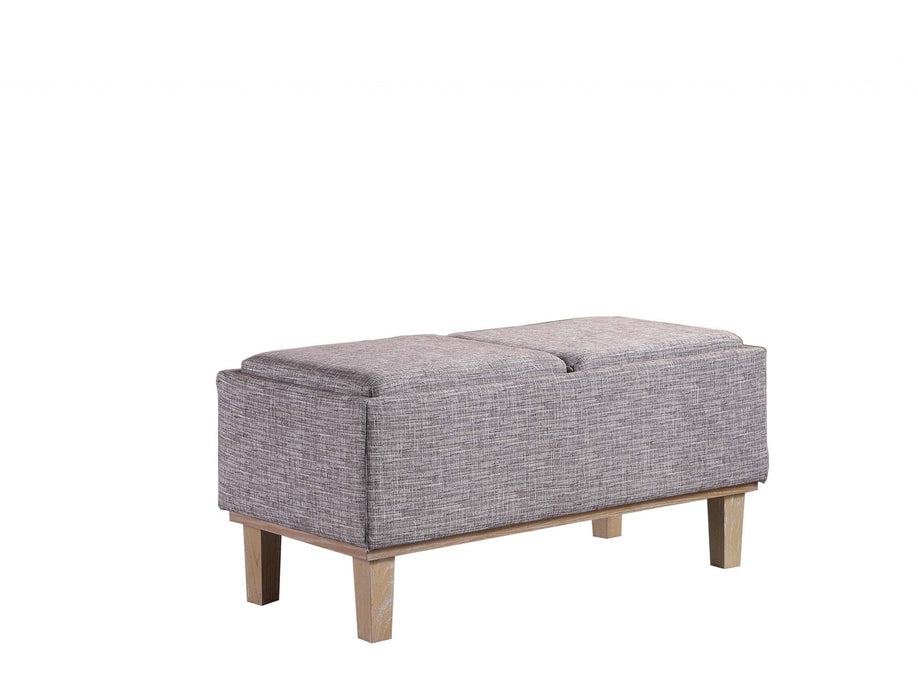 Upholstered Linen Bench With Flip Top - Gray / Natural