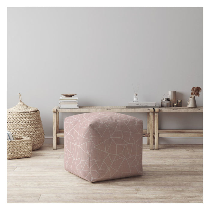 Canvas Geometric Pouf Ottoman - Pink