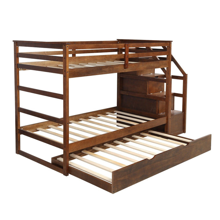 Twin Over Twin Bunk Bed with Trundle - Walnut