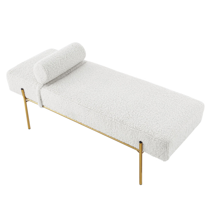 Upholstered Sherpa Bench - Cream / Gold