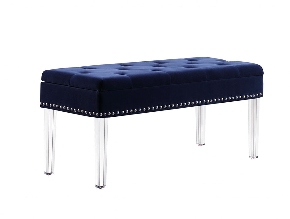 Velvet Acrylic Storage Bench - Navy Blue / Clear