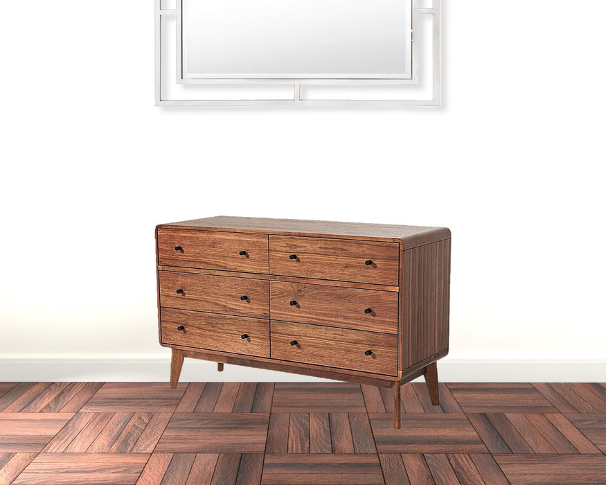 Six Drawer Double Dresser Solid Wood - Walnut