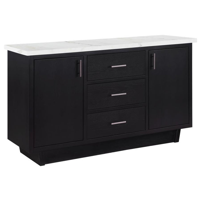 Sherry - 3-Drawer Marble Top Dining Sideboard Server - White And Rustic Espresso - Simple Home Plus