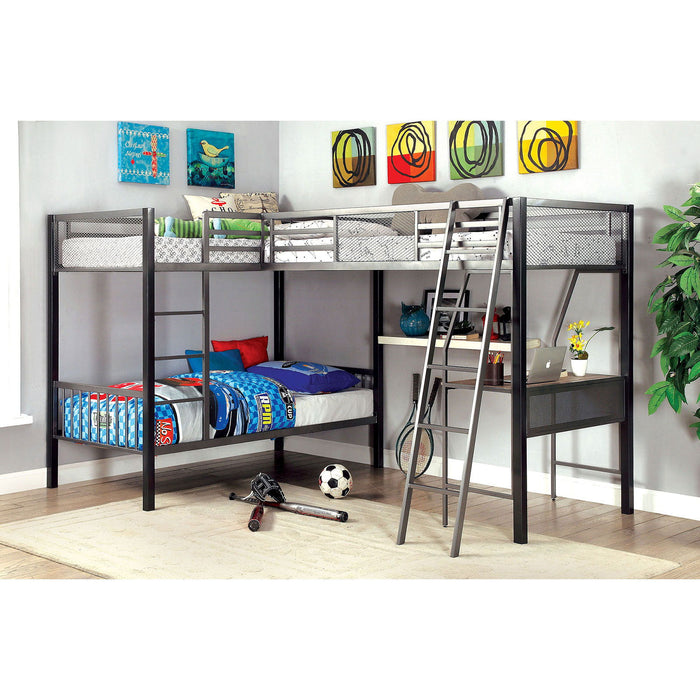 Ballarat - Triple Twin Bunk Bed With Desk - Silver - Simple Home Plus