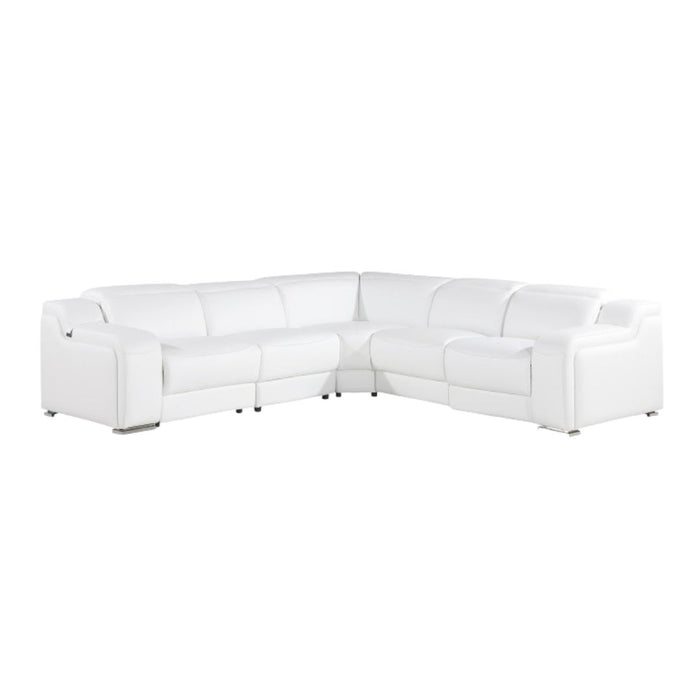 Italian Leather Power Reclining Five Piece L Shaped Corner Sectional - White