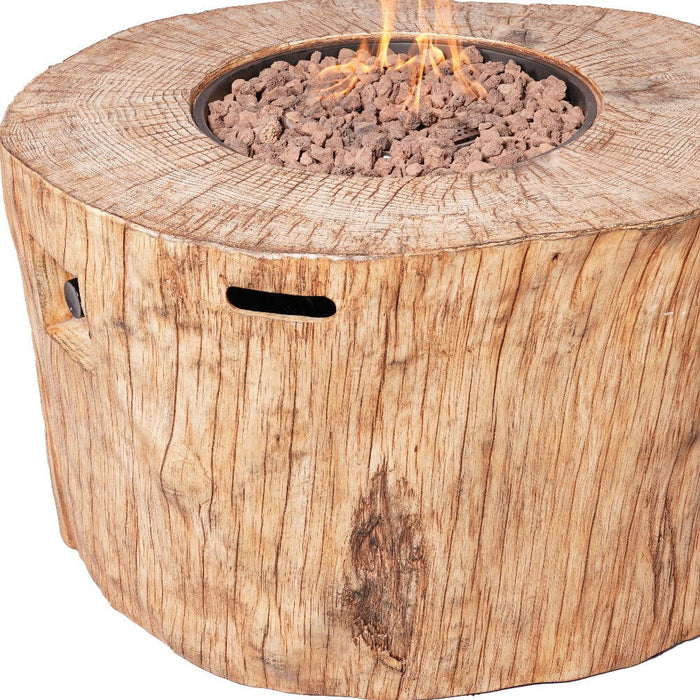 Faux Wood Stump Propane Round Fire Pit With Cover - Brown