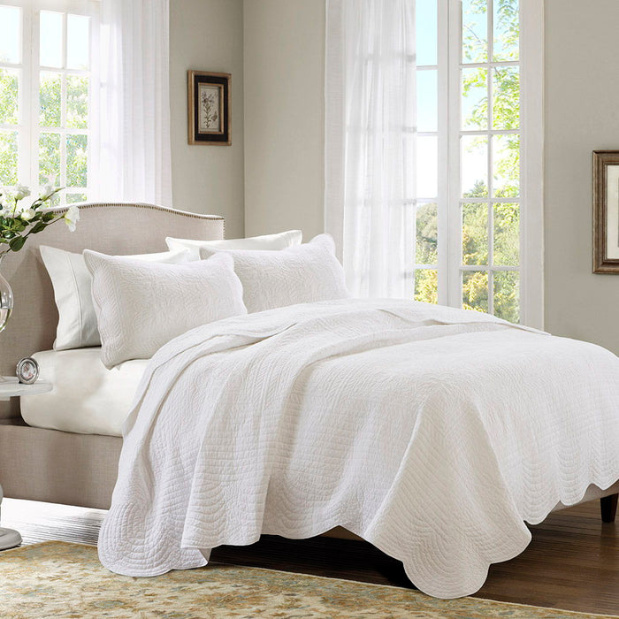 Tuscany - King 3 Piece Reversible Scalloped Edge Coverlet Set - White