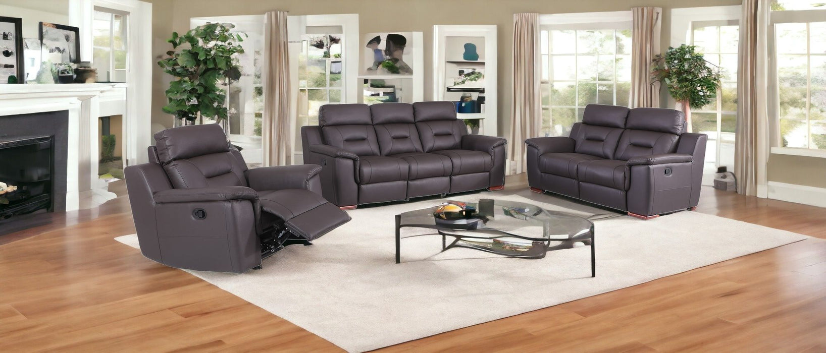 Three Piece Indoor Genuine Leather Five Person Seating Set - Brown