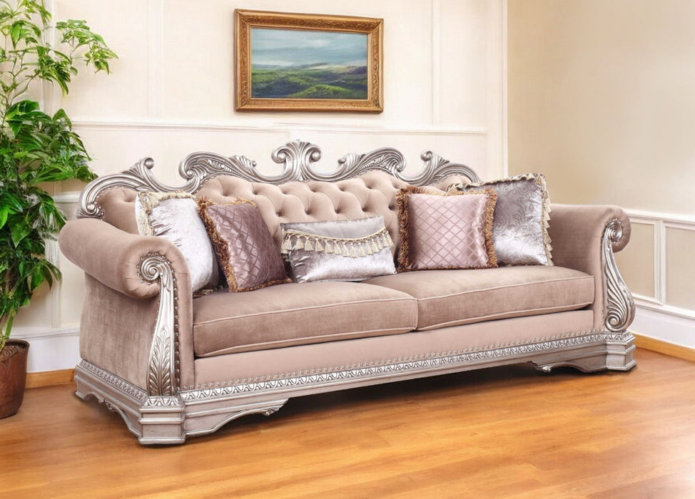 Velvet Sofa And Toss Pillows With Champagne Legs - Light Pink