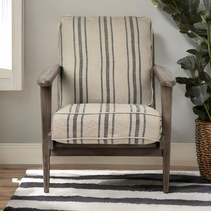 Striped Fabric Wrapped Accent Chair With Wooden Frame - Light Brown