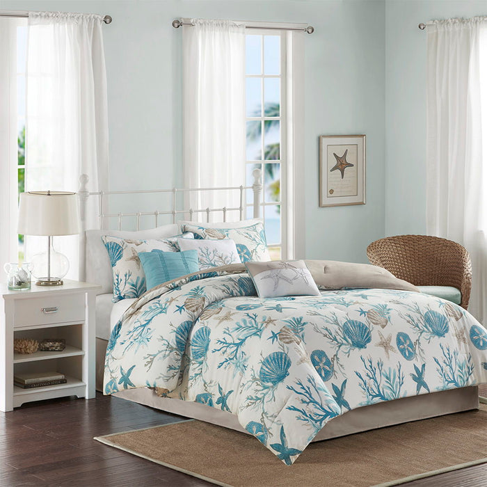 Pebble Beach - 7 Piece Cotton Sateen Comforter Set - Aqua