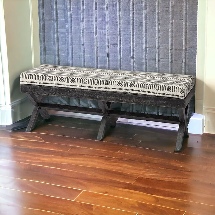 Upholstered Cotton Blend Bench - Gray / White / Black