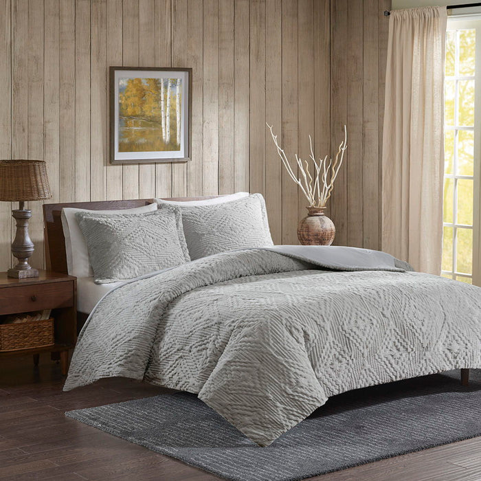 Teton - King Embroidered Coverlet Set - Gray