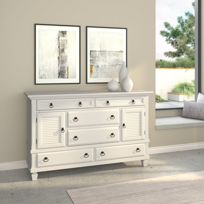 Solid Wood Six Drawer Double Dresser - White