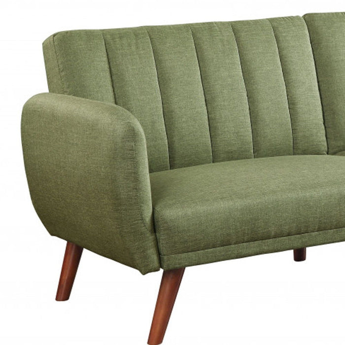 Linen And Wood Brown Sleeper Sofa - Green