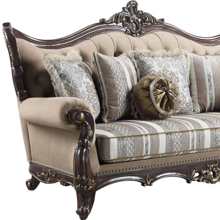 Linen Damask Sofa And Toss Pillows - Brown