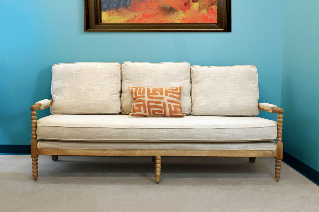 Linen Blend Sofa With Brown Legs - Ivory