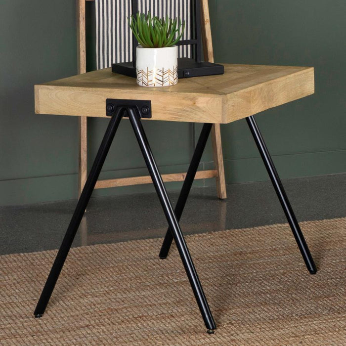 Avery - Square End Table With Metal Legs - Natural And Black - Simple Home Plus