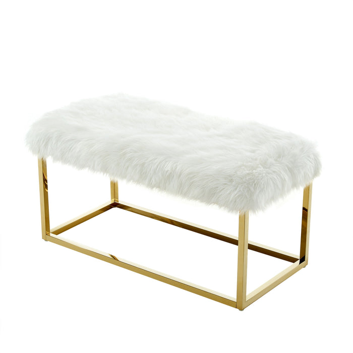 Upholstered Faux Fur Bench - Gold / White