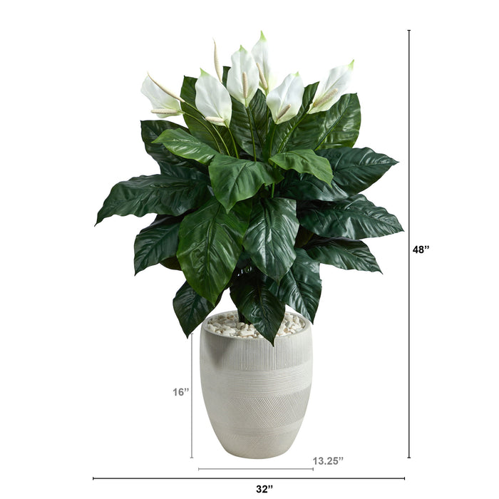 4' Spathiphyllum Artificial Plant in White Designer Planter