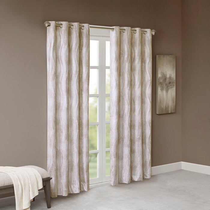 Victorio - 95" Printed Grommet Top Total Blackout Curtain - Ivory