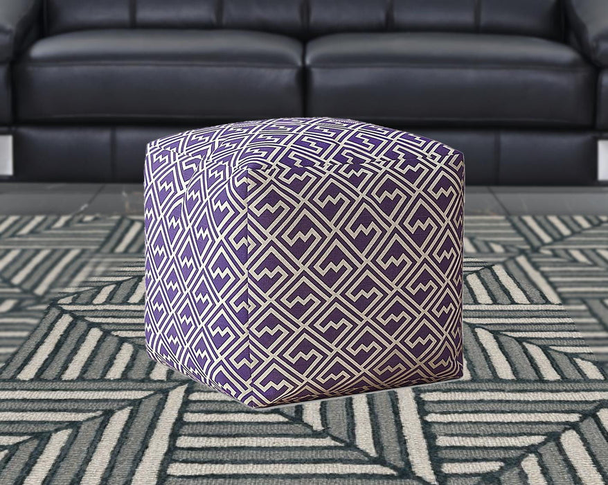 Cotton Abstract Pouf Cover - Purple / White