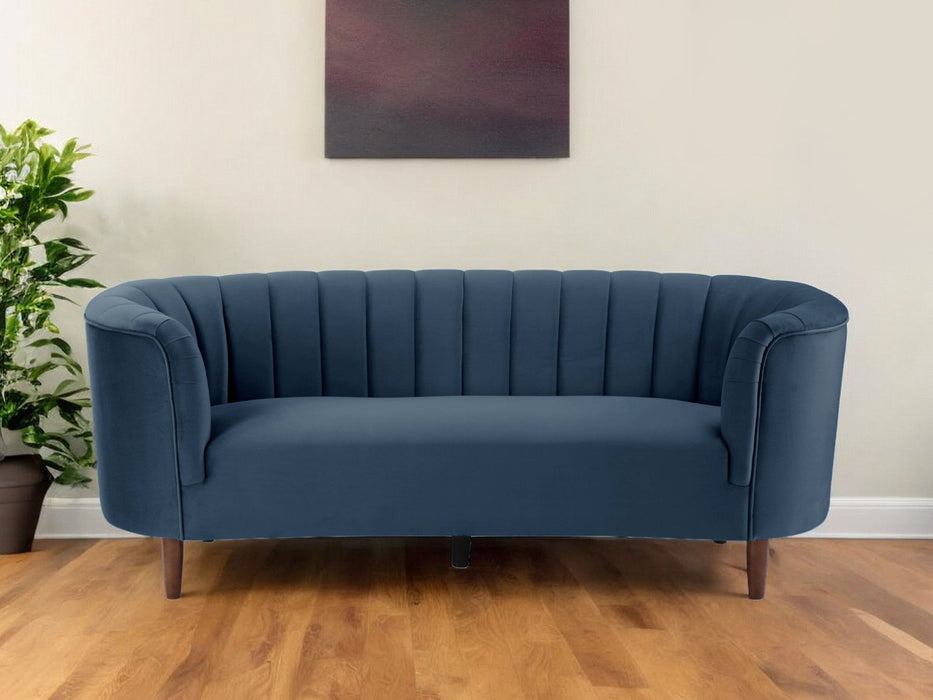 Velvet Sofa With Black Legs - Blue