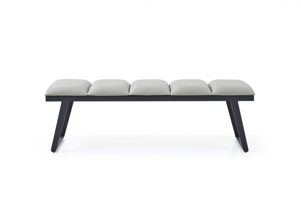 Upholstered Faux Leather Bench - Light Gray / Black