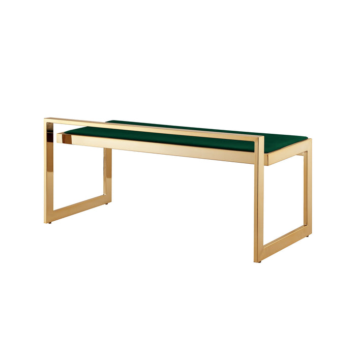 Upholstered Velvet Bench - Green / Gold