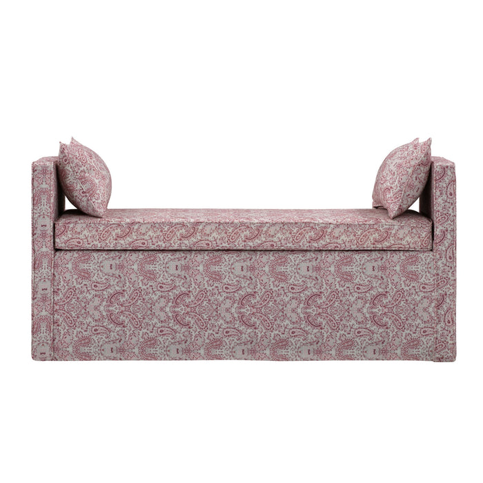 Upholstered Linen Paisley Bench - Red / Black