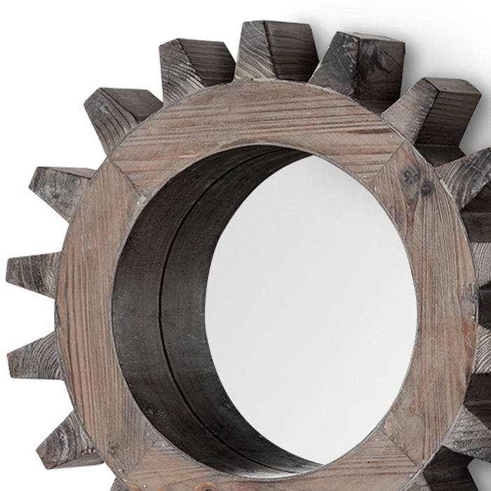 Cog 17" Round Wood Frame Wall Mirror - Natural