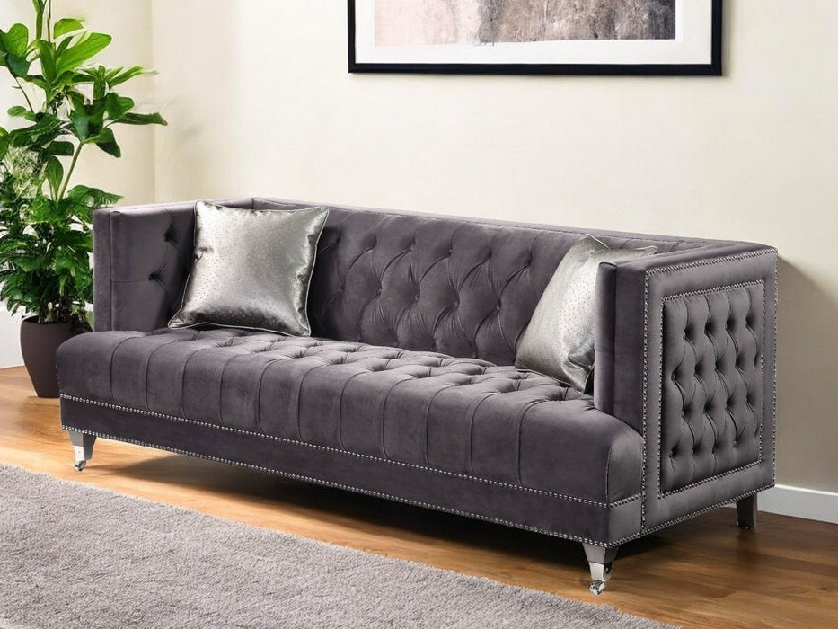 Velvet Sofa And Toss Pillows With Black Legs - Gray