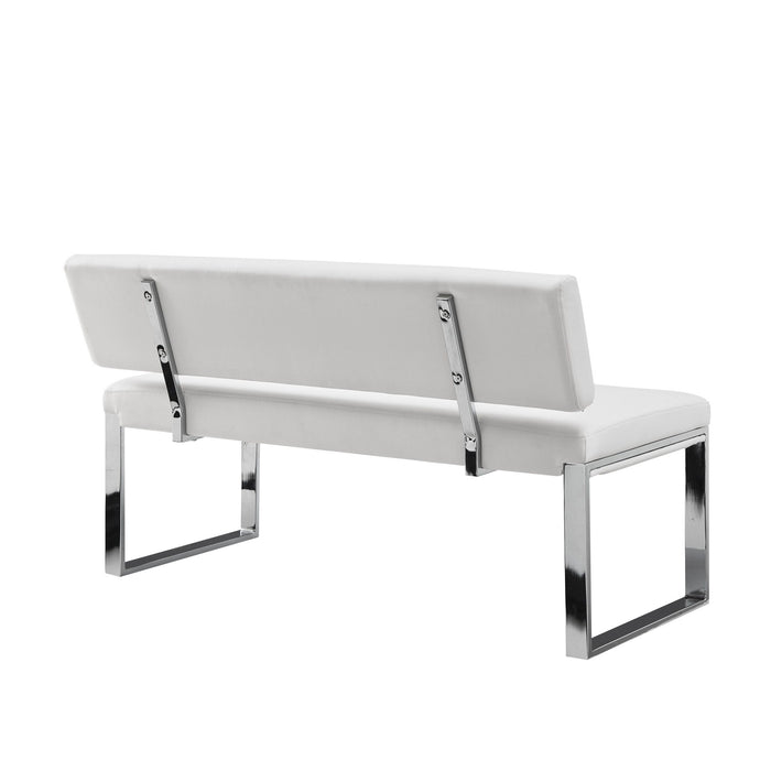 Upholstered Faux Leather Bench - Silver / White