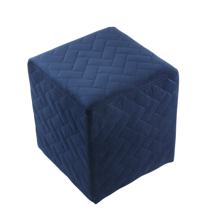 Velvet Quilted Cube Ottoman - Navy Blue