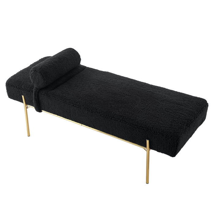 Upholstered Sherpa Bench - Black / Gold