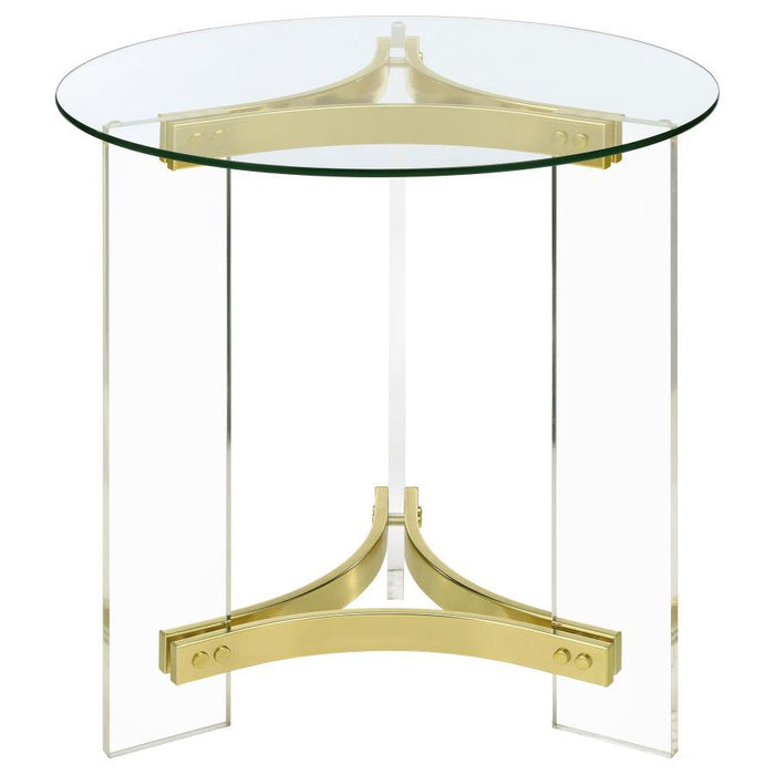 Janessa - Round Glass Top End Table With Acrylic Legs - Clear And Matte Brass - Simple Home Plus