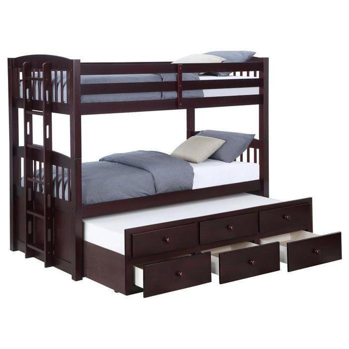 Kensington - Twin Over Twin Bunk Bed With Trundle - Cappuccino - Simple Home Plus