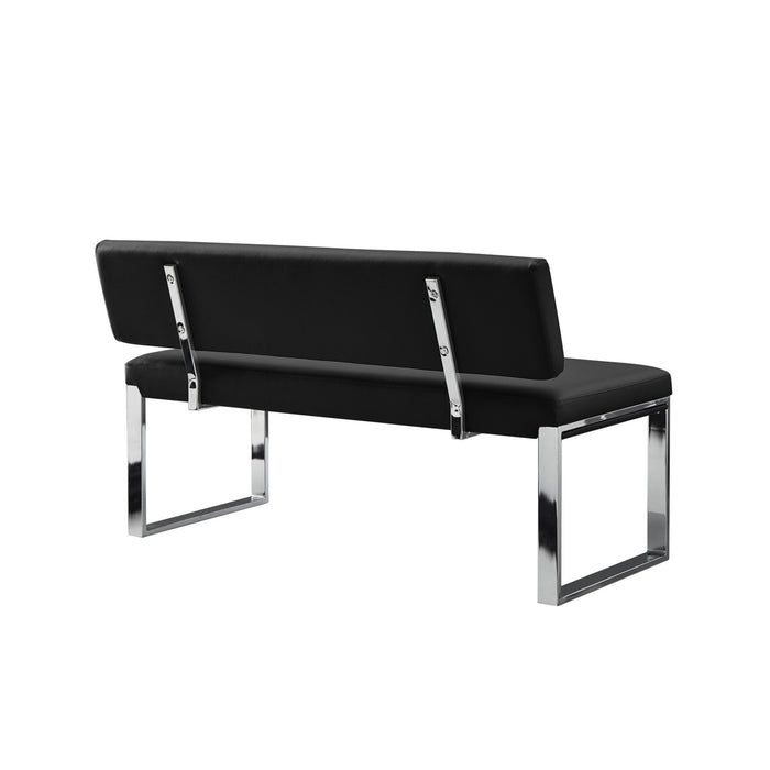 Upholstered Faux Leather Bench - Silver / Black