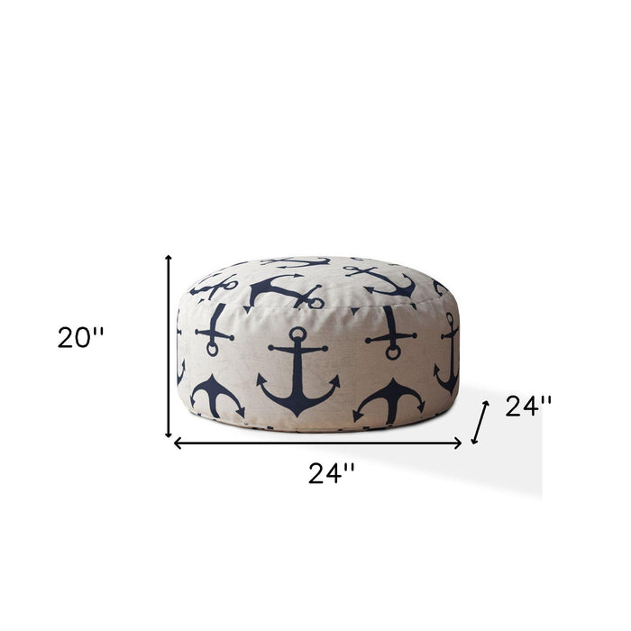 Canvas Round Anchor Pouf Ottoman - Blue / Gray