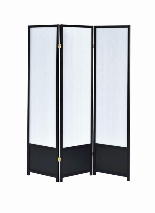 Calix - 3-Panel Folding Floor Screen - Translucent And Black - Simple Home Plus