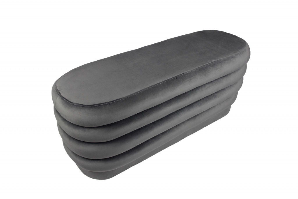 Velvet Tufted Oval Ottoman - Gray